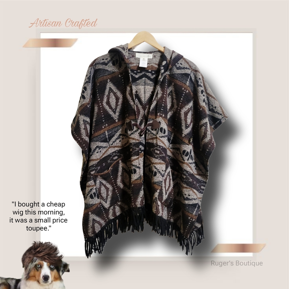 🌿Artisan Crafted Women's Medium Boho Hooded Cape Fringed Cardigan - Picture 11 of 11